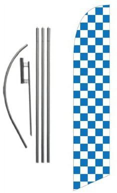 Blue and White Checkered Advertising Feather Banner Swooper Flag Sign with Flag Pole Kit and Ground Stake