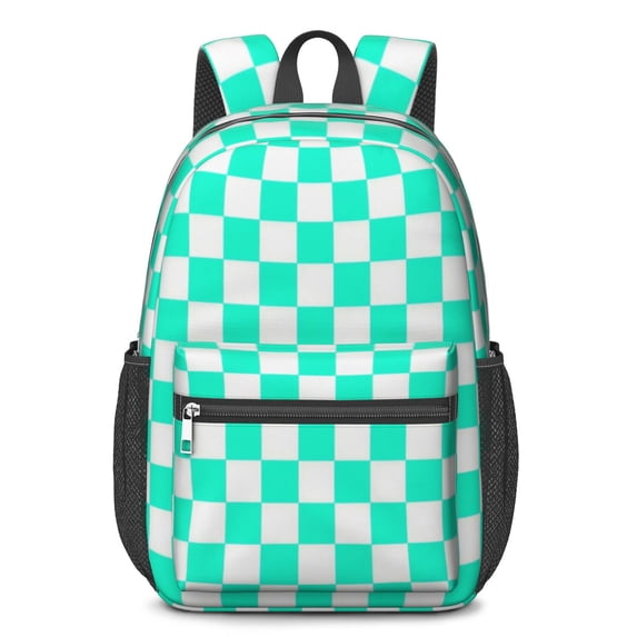 Blue and White Checkered Pattern 17" School Backpacks for Teens,Waterproof Oxford Fabric,S-Shape Padded Straps for School,Travel,Hiking,Camping