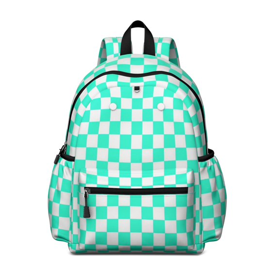 Blue and White Checkered Pattern Backpack for School, Cute School Bag with Adjustable Shoulder Straps and Padded Back, 13.4"x11"x4.7"