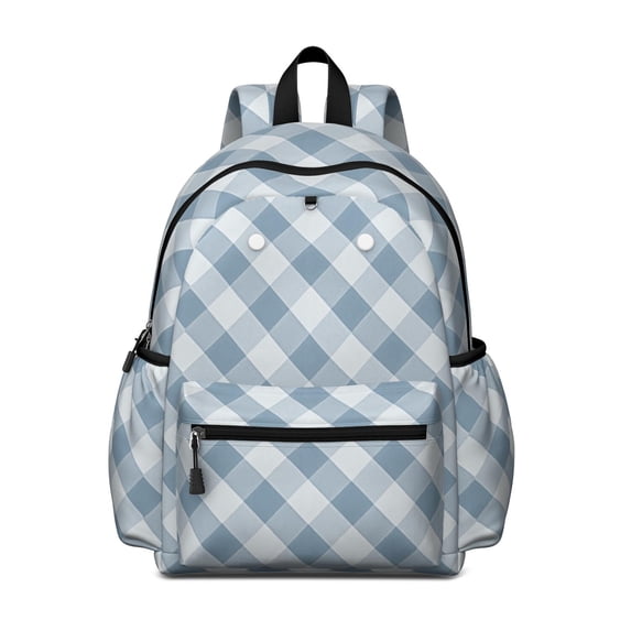 Blue and White Checkered Pattern Backpack for School, Cute School Bag with Adjustable Shoulder Straps and Padded Back, 13.4"x11"x4.7"