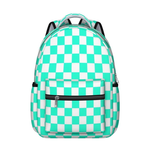 Blue and White Checkered Pattern Backpack for School, Cute School Bag with Adjustable Shoulder Straps and Padded Back, 15.3"x11"x7.1"