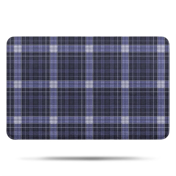 Blue and White Checkered Pattern Non Slip Microfiber Bathroom Rugs, Soft Rubber Backing Bath Mats for Bathroom Floor Tub and Shower,17"x27"