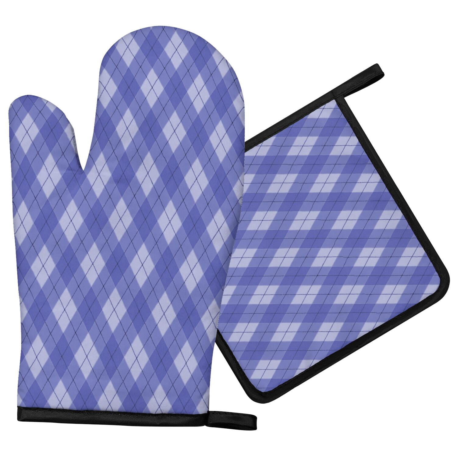 Bbq Banner Examples Blue and White Checkered Pattern Oven Mitt Pot Holder Set, Polyester ...