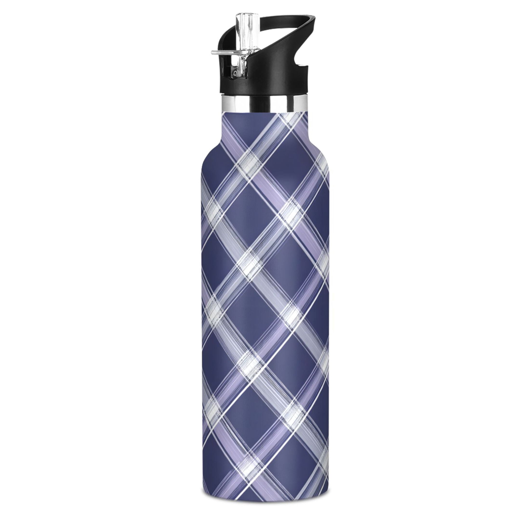Blue and White Checkered Pattern Sport Water Bottle for Kids Insulated ...
