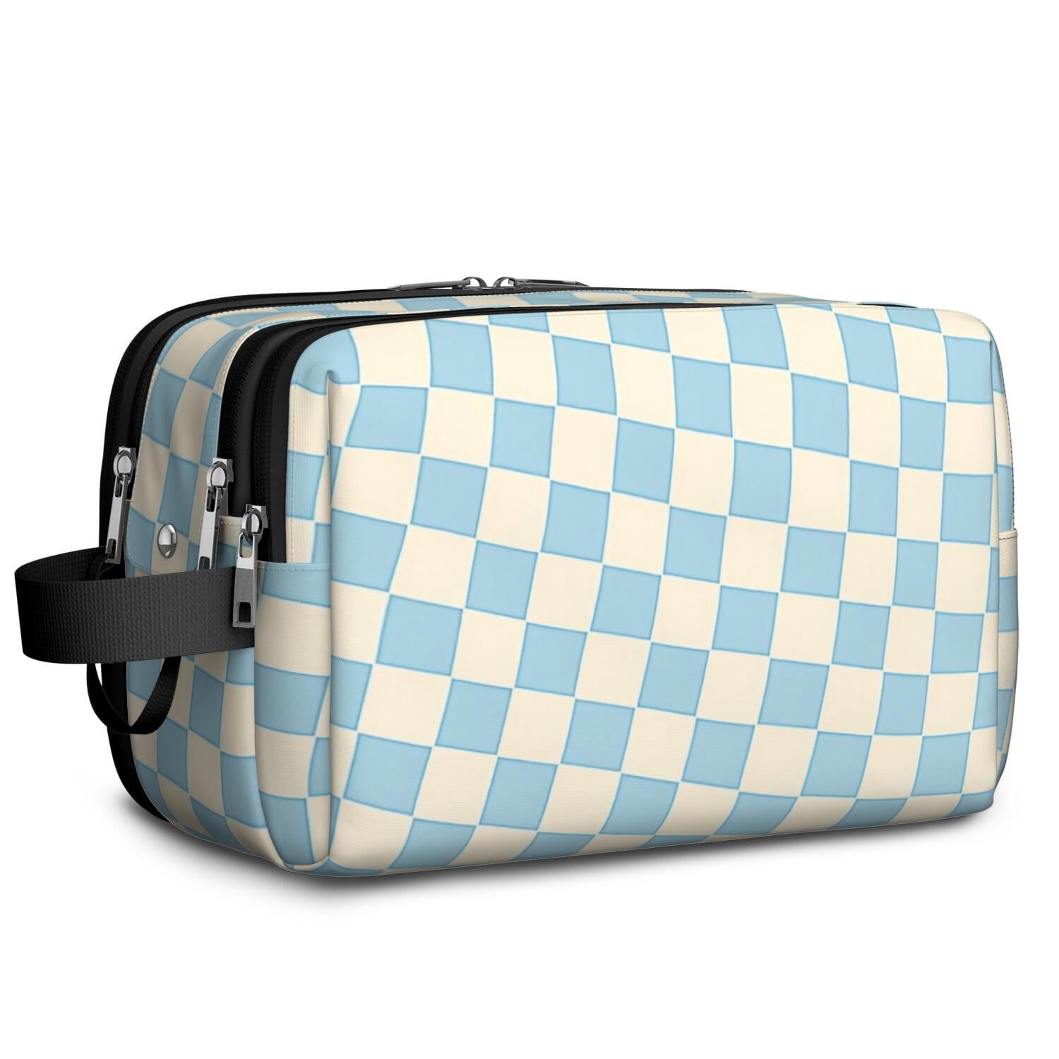 Blue and White Checkered Pattern Travel Toiletry Bag, Shaving Bag with ...