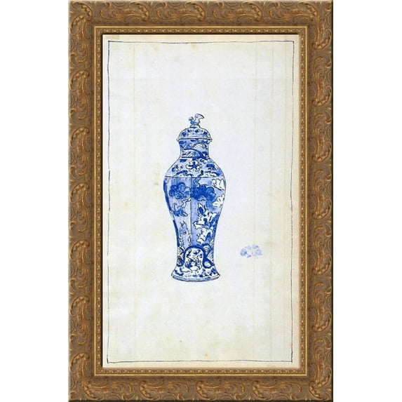 Blue and White Covered Urn 24x16 Gold Ornate Wood Framed Canvas Art by James McNeill Whistler