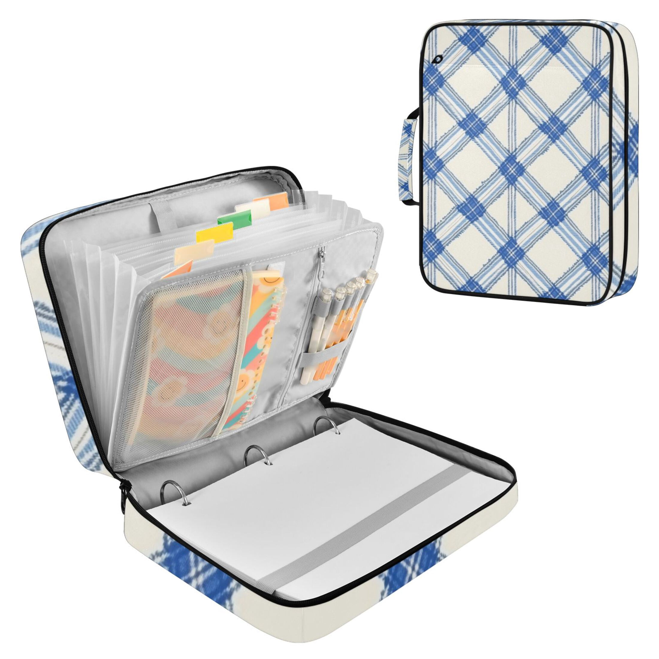 Blue and White Diagonal Plaids Pattern Accordion File Organizer ...