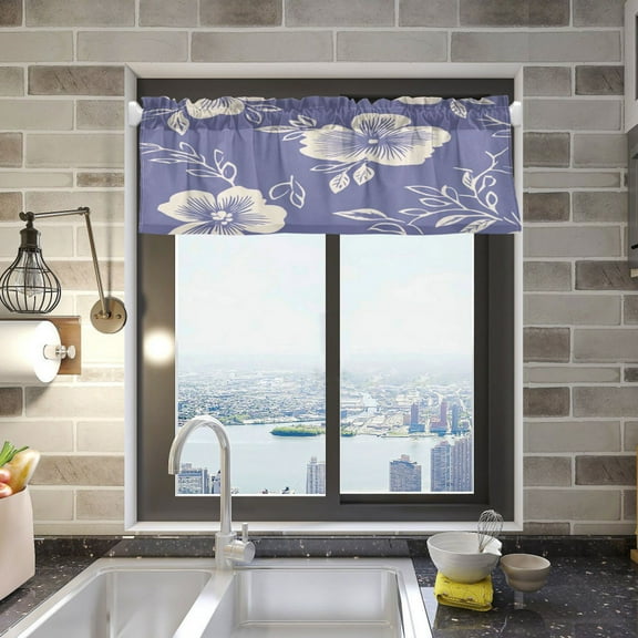 Blue and White Floral Curtain Valances Window Treatment Rod Pocket Drape Valance 54" X 18" for Kitchen Living Room Bedroom