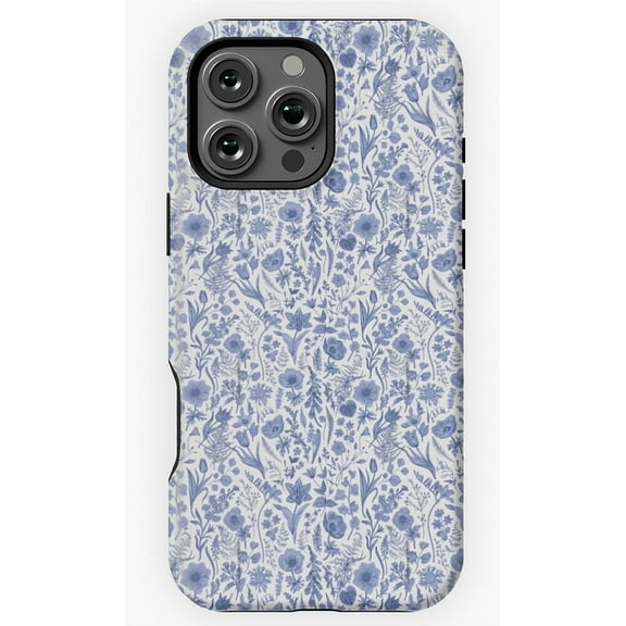 Blue and White Floral Elegant Botanical Pattern Phone Case for iPhone 16 15 14 13 12 11 Pro Max