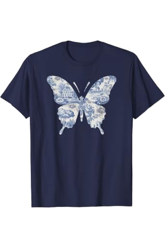 Blue and White Florals French Toile Design Cottage Flowers T-Shirt