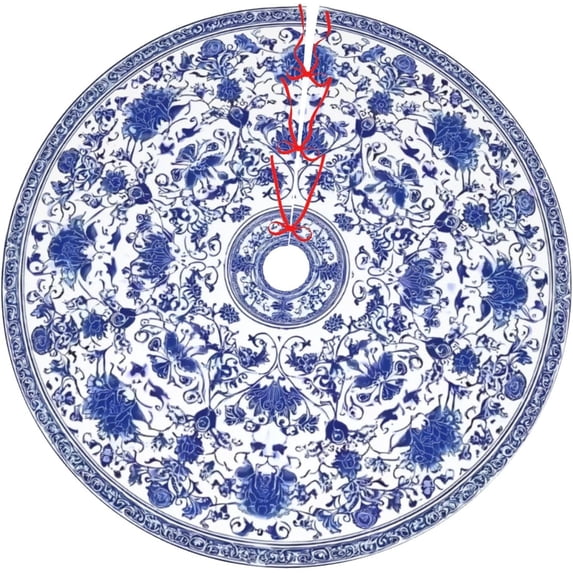 Blue and White Flower Christmas Tree Skirt 36 Inch Xmas Tree Mat Party ...