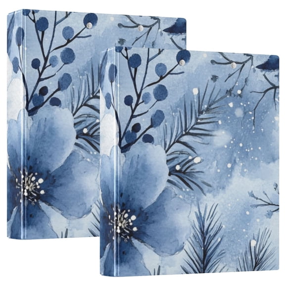 Blue and White Flowers 3 Ring Binders 1.5 inch Hardcover File Folders with Interior Pockets A4 Size Organizer for School Office Hospital