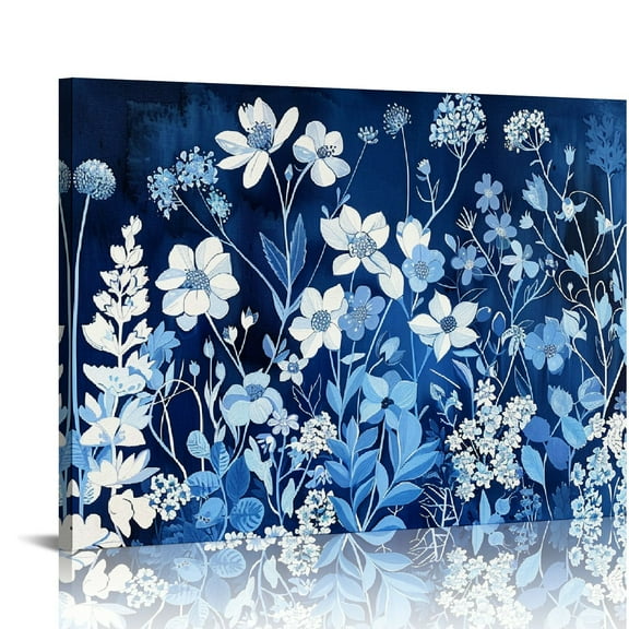 Blue and White Flowers Annabel Kidston Canvas Print Wall Art Decor Ready To Hang - Home Room Art Decoration 16x12in