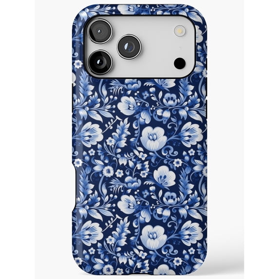 Witite Pattern Blue and White Folk Floral Tough Case for Apple iPhone, Dual-Layer ...