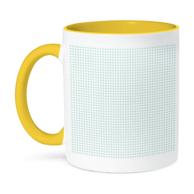 3dRose, Blue and White Graph Paper Effect, 11oz Two-Tone Yellow Mug