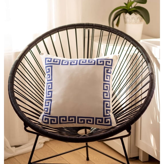 Blue and White Greek Key Classic Throw Pillow
