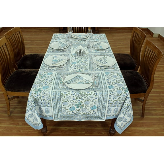 Blue and White Hand Block Print Table Cloth Table Cover Linen Set Gift for Mom Gift for Her Thanks Giving Easter Tablecloth 72x180 Inches
