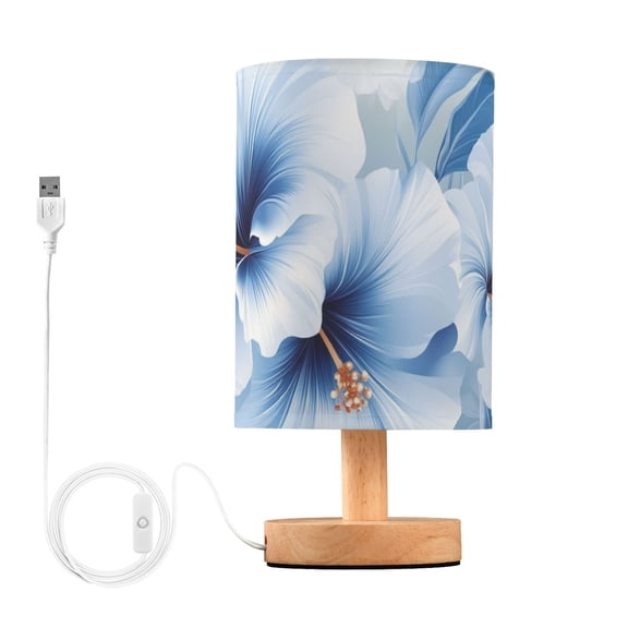 Blue and White Hawaiian Style Floral Table Lamp with USB Port LED Warm Light Lamp Night Light Home Decor