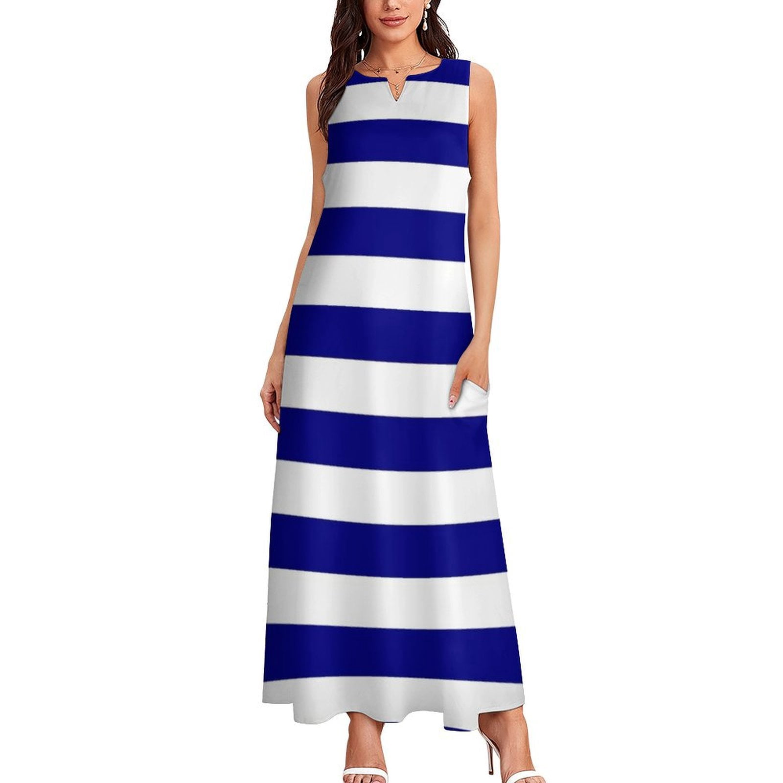 chinese dress ladies A-Line Casual Striped Maxi Dress with Shoulder Ties– PromGirl main image 0