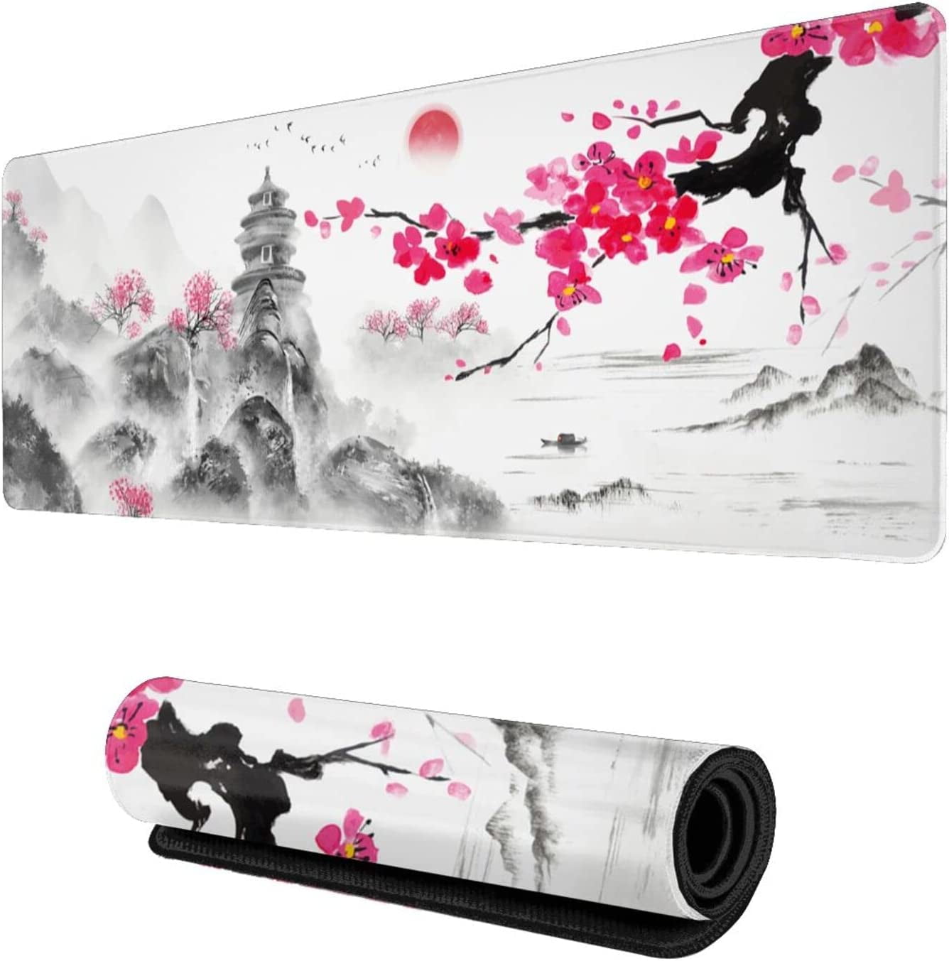 Blue and White Japanese Wave Gaming Mouse Pad XL, Large Non Slip Rubber