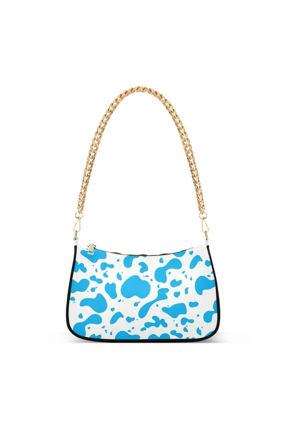 Blue and White Leopard Pattern Womens Chain Shoulder Bag Tote Handbag Clutch Hobo Purse with Zipper for Travel Casual