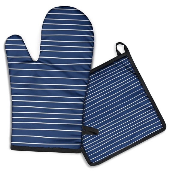 Blue and White Modern Art Geometric Kitchen Oven Mitt and Pot Holder Sets 2 Pcs for Baking, Cooking and Grilling, Heat Resistant Up To 392 °F