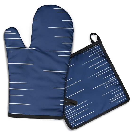 Blue and White Modern Art Geometric Kitchen Oven Mitt and Pot Holder Sets 2 Pcs for Baking, Cooking and Grilling, Heat Resistant Up To 392 °F