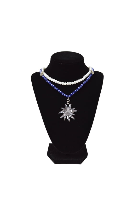 Blue and White Pearl Edelweiss Necklace Jewelry