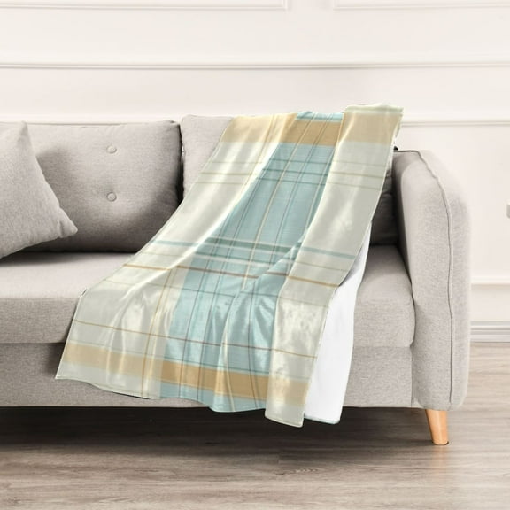 Blue and White Plaid Throw Blanket 60" x 90" Soft and Warm Blankets for Couch Sofa and Bed