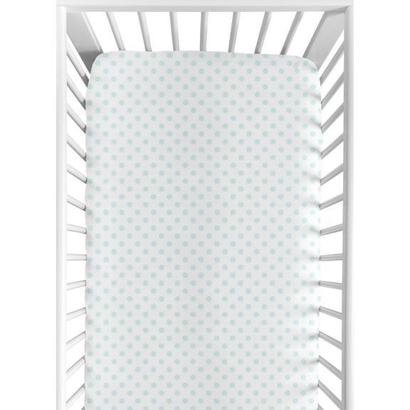 Sweet Jojo Designs Blue and White Polka Dot Crib Sheet, Fitted – Fully Elastic, Machine Washable