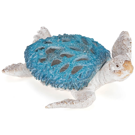 Blue and White Polystone Sea Turtle Sculpture Beach Tabletop Decor