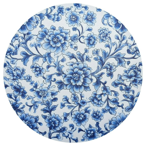 Blue and White Porcelain 15.4in Diameter PVC Plate Mat, Heat-Resistant and Cuttable, Kitchen Decor
