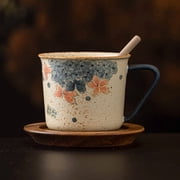 Blue and White Porcelain Coffee Cup 200ml Gold Hydrangeas Fire-Stone Red Accents Ceramic Latte Art Mug Tea Cup