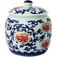 thumbnail image 1 of Blue and White Porcelain Decorative Cylindrical Temple Vase or Jar (Red and Blue), 1 of 7