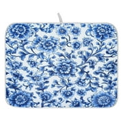 Blue and White Porcelain Dish Drying Mat for Kitchen, Quick Drying Absorbent Soft Durable 16" x 18"