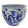 thumbnail image 1 of Blue and White Porcelain Fishbowl with Dragon Design (14" W x 11" H - Inside Rim 11.25 , Base 9) - Oriental Furniture Warehouse, 1 of 1