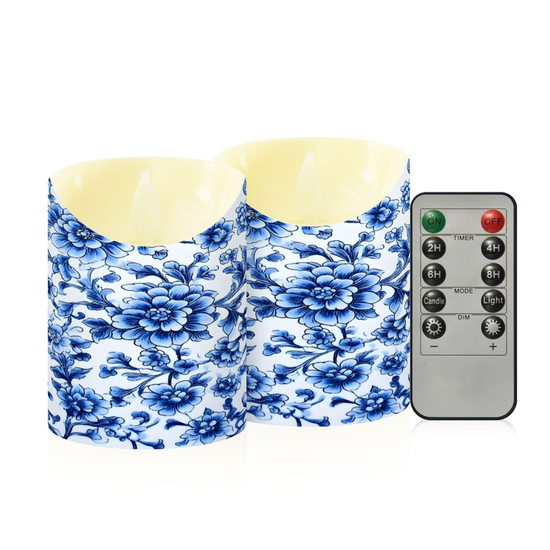 Blue and White Porcelain Flameless Candles 2 PCS with Remote Realistic ...