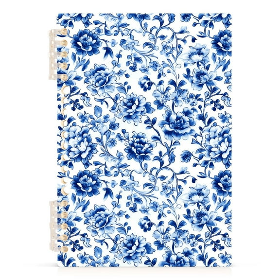 Blue and White Porcelain Floral Notebooks 1-subject Journal 60 Sheets A5 College Ruled Paper Detachable Ring 8.3"x5.7"
