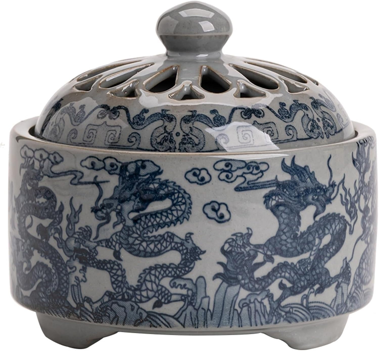 Blue and White Porcelain Garlic Keeper Breathable Storage Tank Holder ...