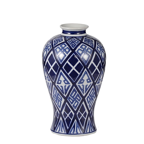 Blue and White Porcelain Vase, Modern Tribal Geometric Design Floral Vase for Home Living Room Entryway Dining Room Table Decor