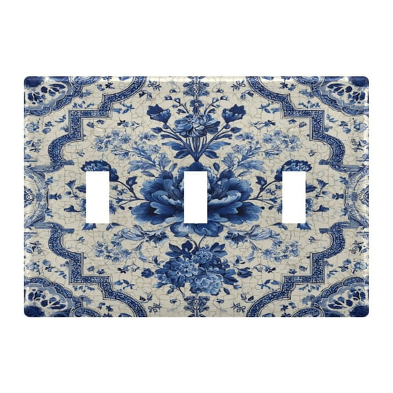 Blue and White Porcelain-style Decorative Light Switch Plates Switch Cover Decorative Wall Plates Ideal for Living Room Kitchen Bedroom and Study