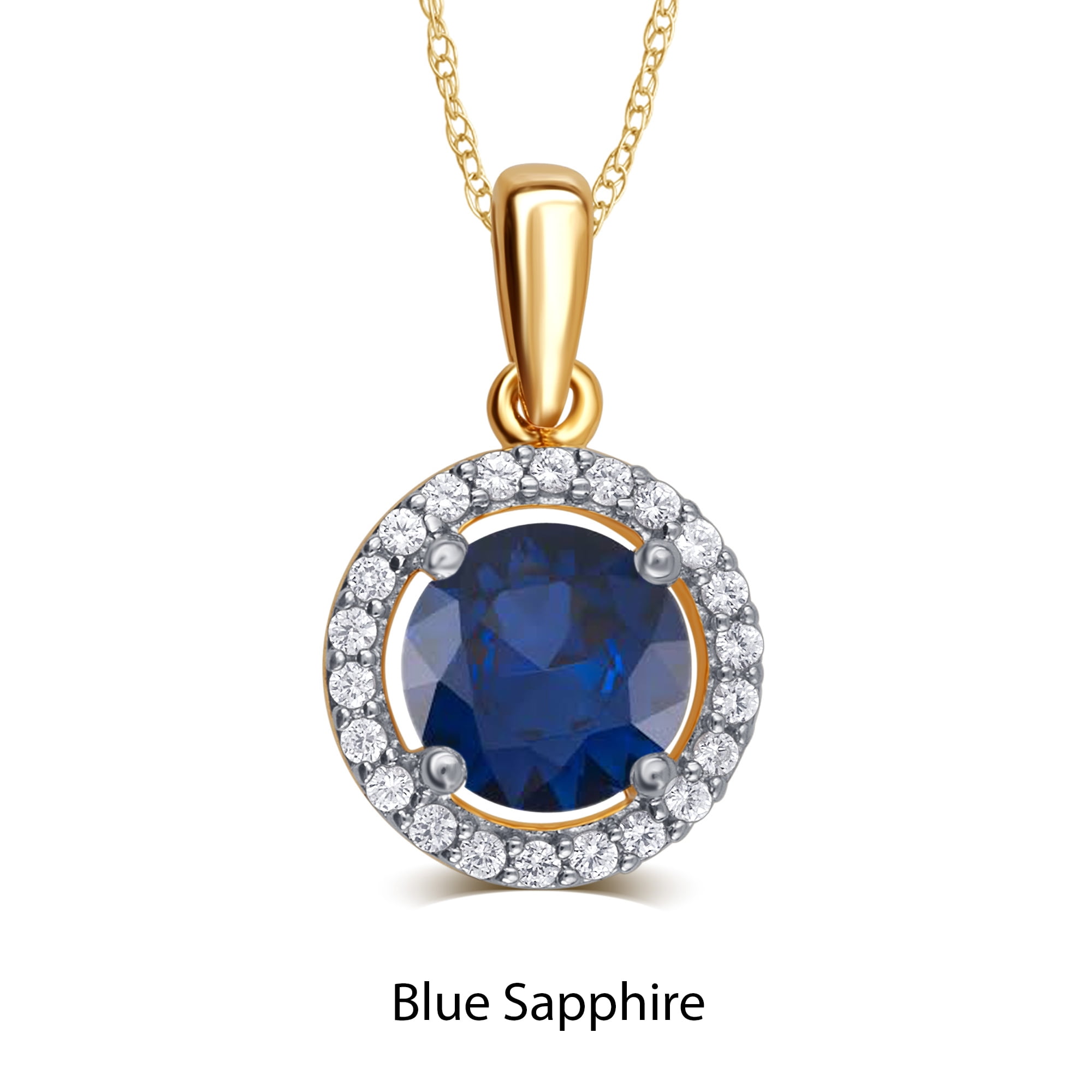 Blue and White Sapphire Birthstone Pendant in Sterling Silver