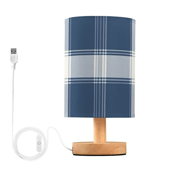 Blue and White Scottish Tartan Plaid Table Lamp with USB Port LED Warm Light Lamp Night Light Home Decor