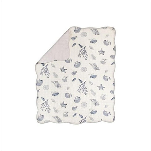Blue and White Sea Life Quilt Polyester 50 X 60 in. - Blue and White - 50 x 60 in.