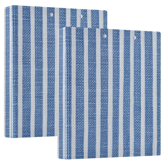 Blue and White Shirt Fabric Stripes Round Ring Binder 3 Rings 1.5" Capacity File Storage for A4 Size 2 Pack