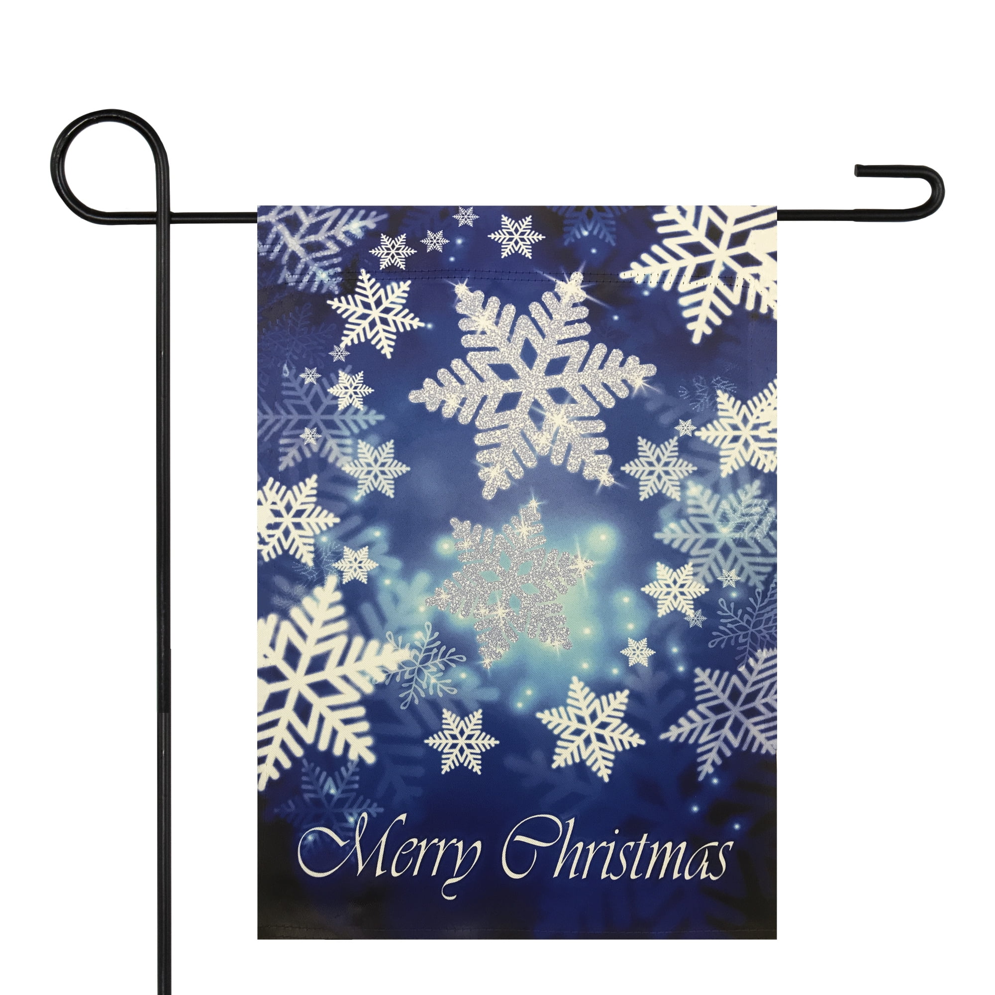 Blue and White Snowflakes Merry Christmas Garden Flag