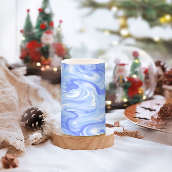Blue and White Soft Pattern Set of 2 Flameless LED Candles Remote and Timer Indoor Outdoor