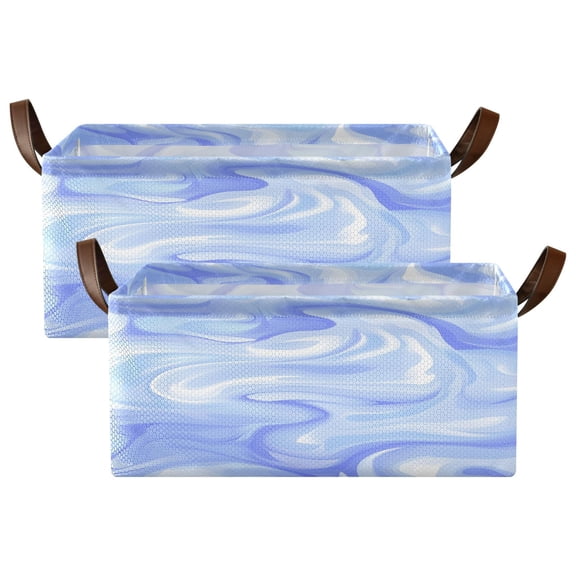Blue and White Soft Pattern Shelf Baskets Set of 2 Foldable Metal Frame Open Storage Bins 16.9x11.4x7.7in Large Capacity