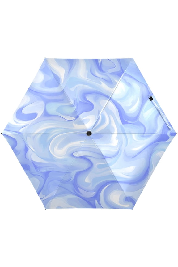 Blue and White Soft Pattern Umbrellas for Sun Auto Open Close UV50+ Waterproof 5-Fold Compact Fiberglass Frame