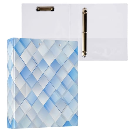 Blue and White Squares 3 Ring Hardcover Binders 1.5in Round Rings for Letter-Size Folder Paper Organizer Pockets for Office Student Recipe